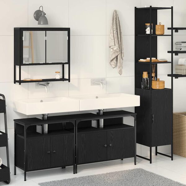 vidaXL Badezimmerm&ouml;bel Set 4 pcs Schwarz Eichen-Optik Holzwerkstoff