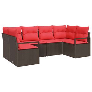 vidaXL Gartensofa-set 6 Stk. Braun und Rot Poly-Rattan