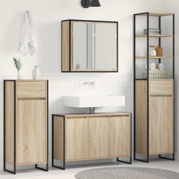 vidaXL Badezimmerm&ouml;bel-Set mit Schubladen Sonoma-Eiche Holzwerkstoff