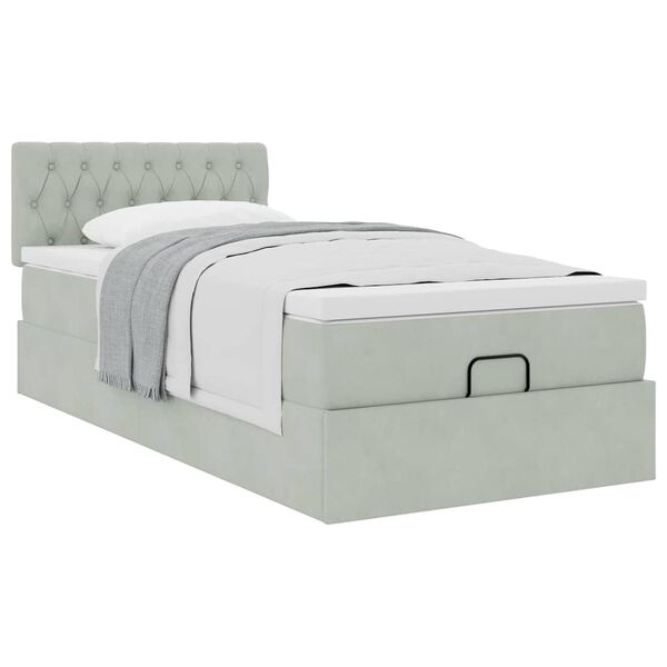 vidaXL Ottoman-Bett mit Matratze Hellgrau 90x200 cm Samt