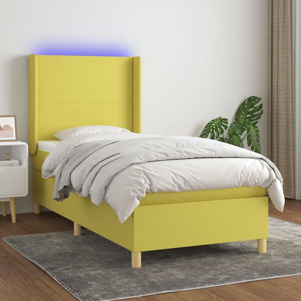 vidaXL Boxspringbett mit Matratze & LED Gr&uuml;n 90x190 cm Stoff