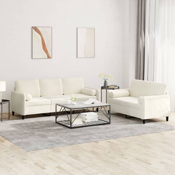 vidaXL 2-tlg. Sofagarnitur mit Kissen Creme Samt