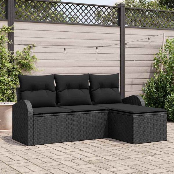 vidaXL Sofa Set mit Kissen mit Speicher 4 pcs Schwarz Poly-Rattan