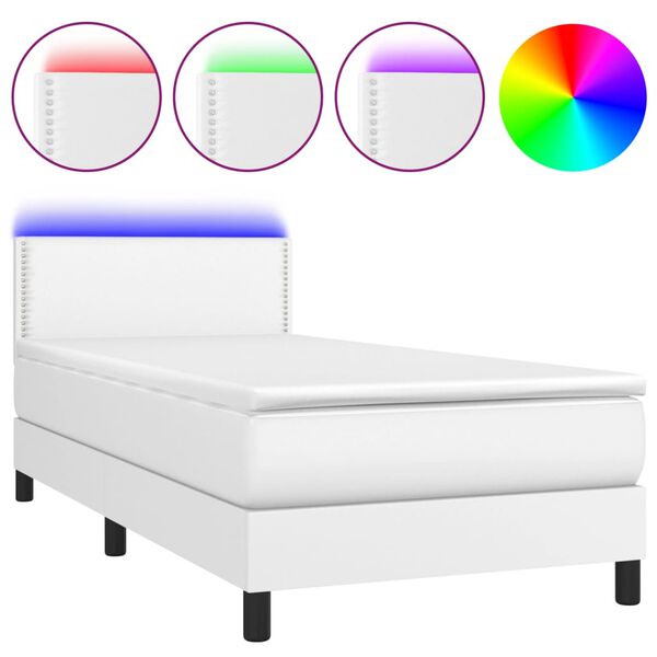 vidaXL Boxspringbett mit Matratze & LED Wei&szlig; 90x200 cm Kunstleder