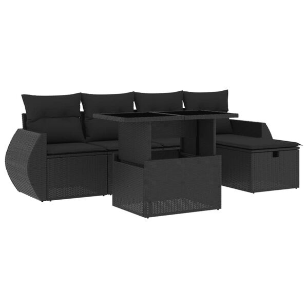 vidaXL 6-tlg. Garten-Sofagarnitur mit Kissen Schwarz Poly Rattan