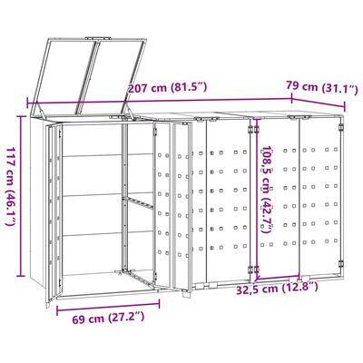 vidaXL Mülltonnenbox für 3 Tonnen Anthrazit 207x79x117 cm Stahl