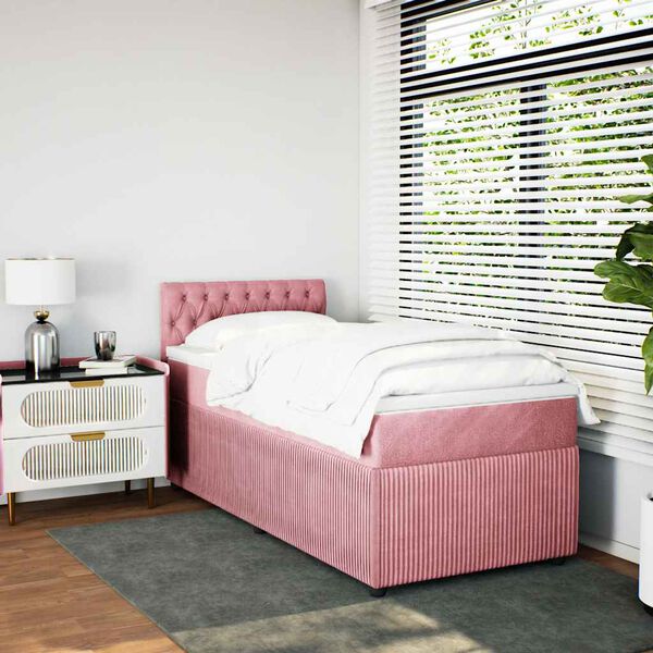 vidaXL Boxspringbett mit Matratze Rosa 90x200 cm Samt