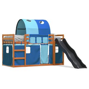 vidaXL Etagenbett mit Rutsche und Gardinen Blau 90x200 cm
