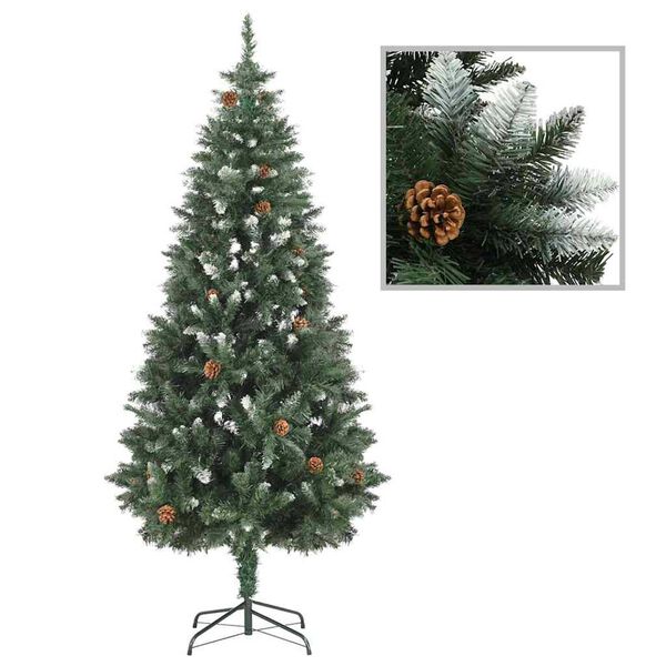 vidaXL K&uuml;nstlicher Weihnachtsbaum mit Beleuchtung Kugeln Zapfen 180 cm