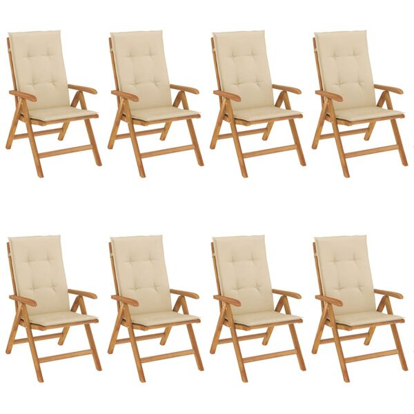 vidaXL Gartenst&uuml;hle mit Auflagen 8 Stk. Massivholz Teak
