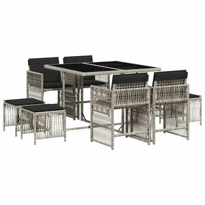 vidaXL 9-tlg. Garten-Essgruppe mit Kissen Hellgrau Poly Rattan