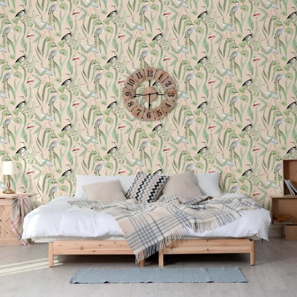 DUTCH WALLCOVERINGS Tapete Flamingo Creme und Mintgr&uuml;n