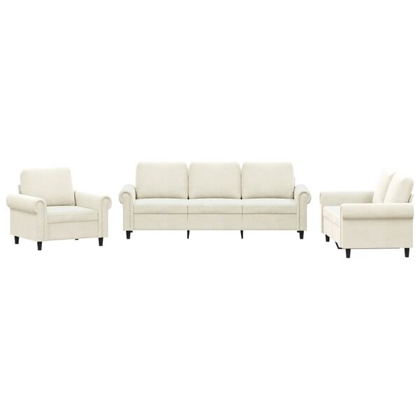 vidaXL 3-tlg. Sofagarnitur mit Kissen Creme Samt