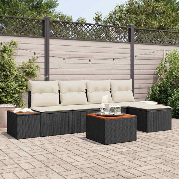 vidaXL Gartensofa-set mit Kissen 6 pcs Schwarz und Creme Polyrattan
