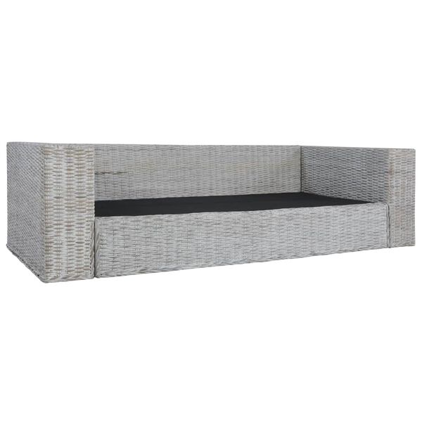 vidaXL 3-Sitzer-Sofa mit Kissen Grau Nat&uuml;rliches Rattan