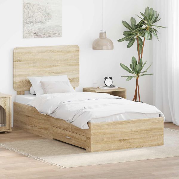 vidaXL Bettrahmen mit Kopfteil Sonoma-Eiche 90 x 190 cm Holzwerkstoff