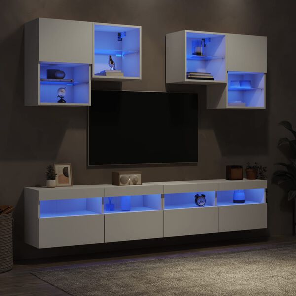 vidaXL 6-tlg. TV-Wohnwand mit LED-Leuchten Wei&szlig;