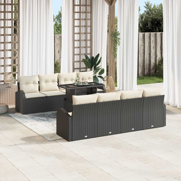 vidaXL Garten-Sofa-Set mit Kissen 7 pcs Schwarz Poly Rattan