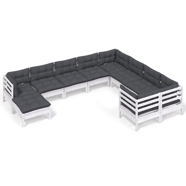 vidaXL 10-tlg. Garten-Lounge-Set mit Kissen Wei&szlig; Kiefernholz