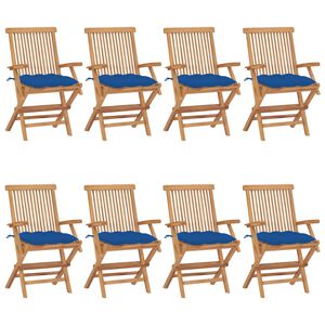 vidaXL Klappst&uuml;hle mit blauen Kissen, 8-teilig, Massivholz Teakholz