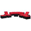 vidaXL 9-tlg. Garten-Sofagarnitur mit Kissen Rot Poly Rattan