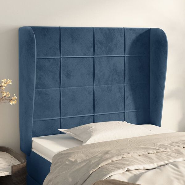 vidaXL Kopfteil mit Ohren Dunkelblau 93x23x118/128 cm Samt