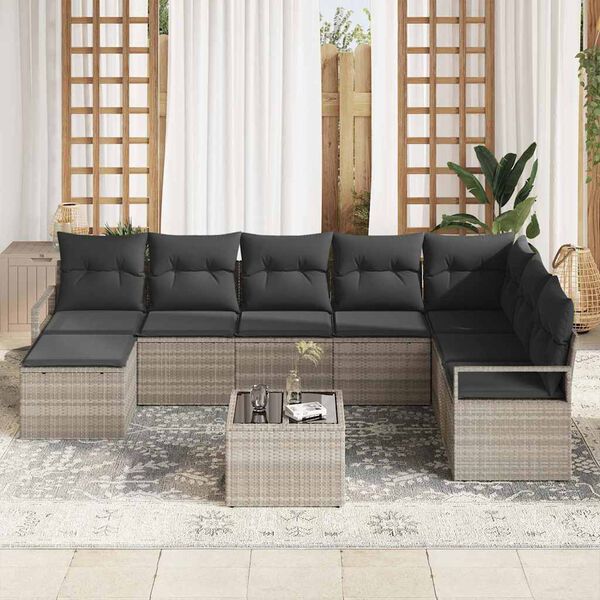vidaXL Garten-Sofa-Set 9 pcs Hellgrau Poly Rattan