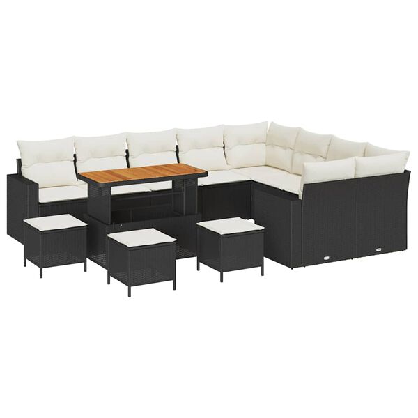 vidaXL Garten-Sofa-Set mit Kissen 13 pcs Schwarz und Creme