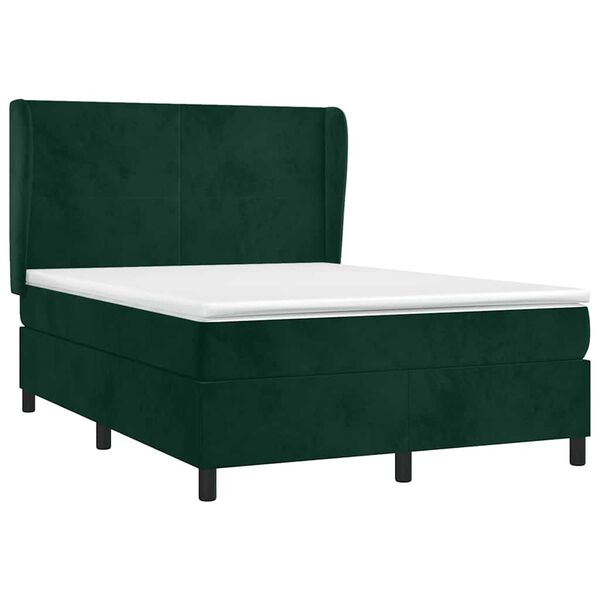 vidaXL Boxspringbett mit Matratze Dunkelgr&uuml;n 140x200 cm Samt