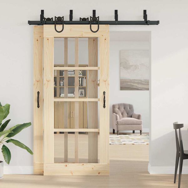 vidaXL Schiebet&uuml;rbeschlag-Set 183 cm Stahl Schwarz