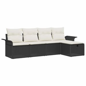 vidaXL Garten-Sofa-Set mit Kissen 5 pcs Schwarz Poly Rattan