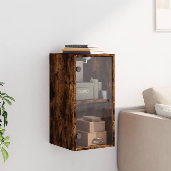 vidaXL Wandschrank mit Glast&uuml;ren R&auml;uchereiche 35x37x68,5 cm