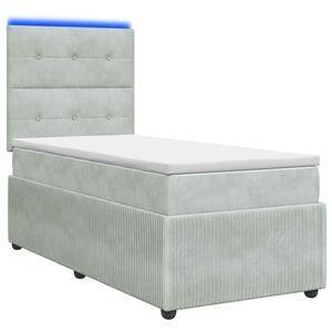 vidaXL LED Boxspringbett mit Matratze Hellgrau 90 x 190 cm Samt