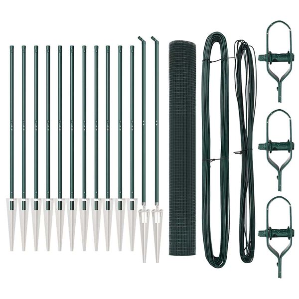 vidaXL Zaunpfosten Gr&uuml;n 25 x 1,4 m (19 x 19 mm Netz) Stahl und PVC