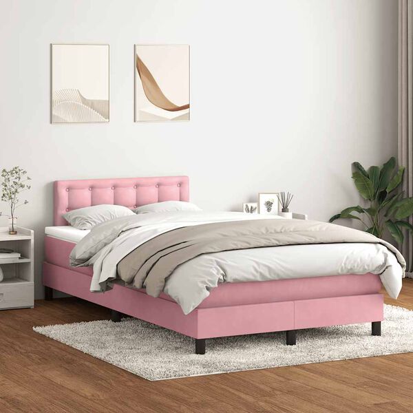 vidaXL Boxspringbett mit Matratze & LED Rosa 120x220 cm Samt