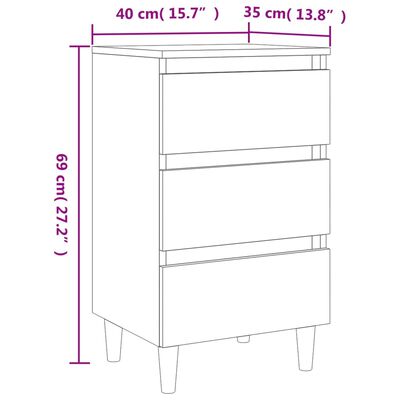 vidaXL Nachttisch mit Massivholz-Beinen Braun Eichen-Optik 40x35x69 cm