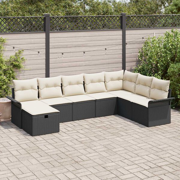 vidaXL Garten-Sofa-Set mit Kissen 8 pcs Schwarz Poly Rattan