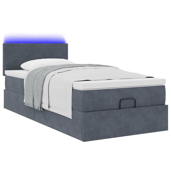 vidaXL Ottoman-Bett mit Matratze & LEDs Dunkelgrau 90x200 cm Samt