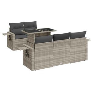 vidaXL 6-tlg. Garten-Sofagarnitur mit Kissen Hellgrau Poly Rattan
