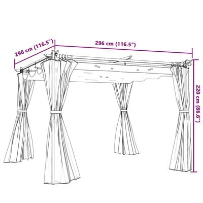 vidaXL Pavillon mit Vorhängen Creme 3x3 m Stahl