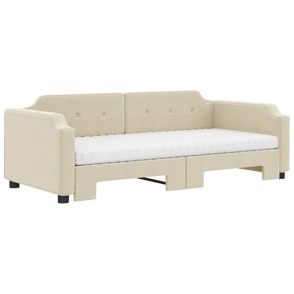 vidaXL Tagesbett Ausziehbar mit Matratzen Creme 90x200 cm Stoff