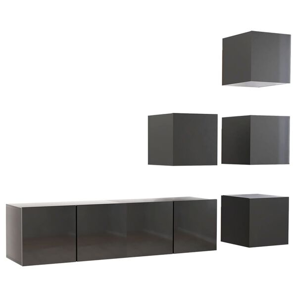 vidaXL 6-tlg. TV-Schrank-Set Hochglanz-Grau Holzwerkstoff