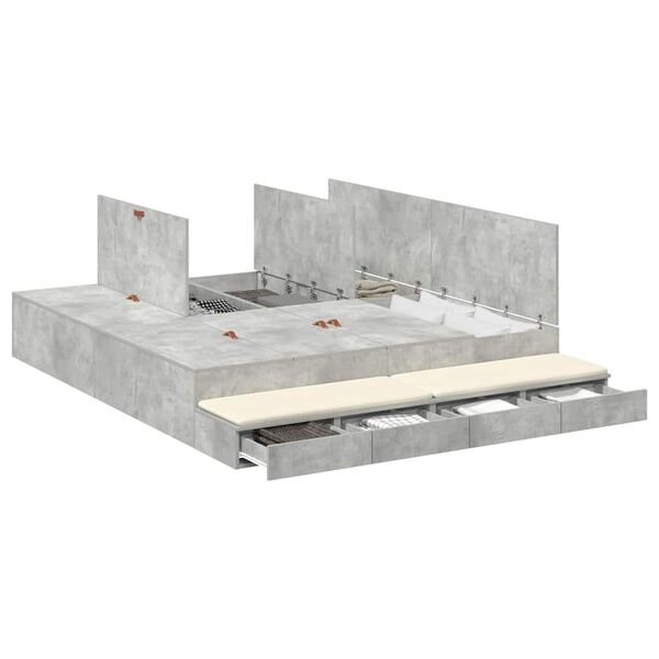 vidaXL Aufbewahrungsbettgestell Beton Grau 180 cm Holzwerkstoff