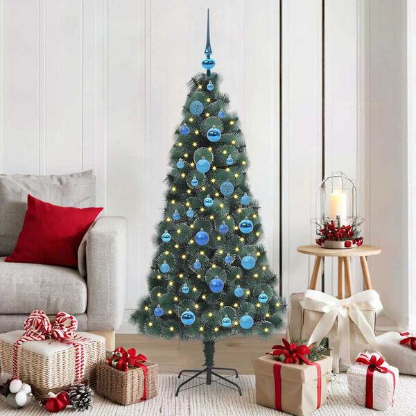 vidaXL K&uuml;nstlicher vorbeleuchteter Weihnachtsbaum mit Kugelset 150 cm