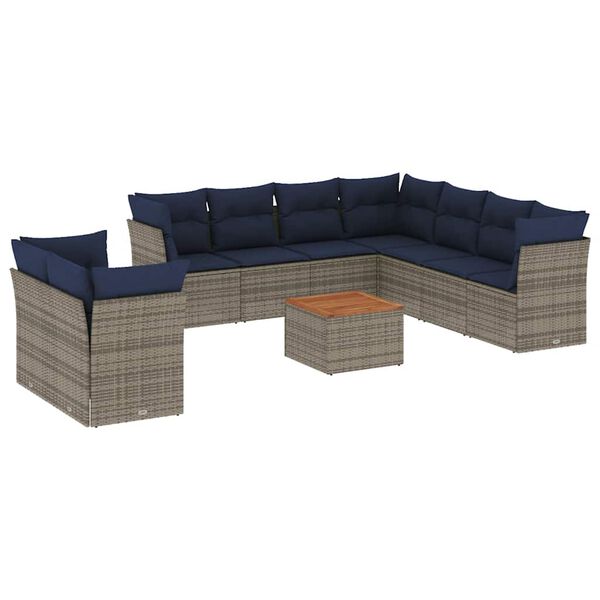 vidaXL 10-tlg. Garten-Sofagarnitur mit Kissen Grau Poly Rattan