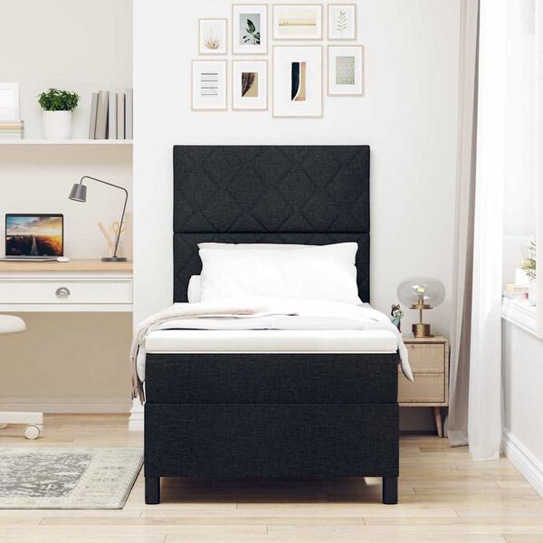 vidaXL Boxspringbett mit Matratze mit LED Schwarz 100 x 200 cm Stoff