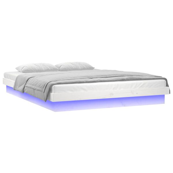vidaXL Massivholzbett mit LEDs Wei&szlig; 135x190 cm