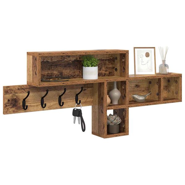 vidaXL Wandmontierter nachttisch mit Regal Altholz 100 x 12 x 43,5 cm