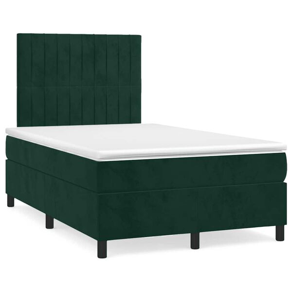 vidaXL Boxspringbett mit Matratze & LED Dunkelgr&uuml;n 120x190 cm Samt