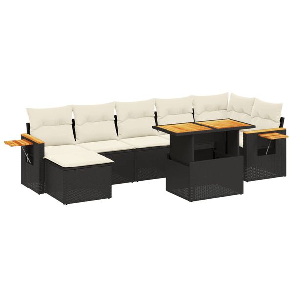 vidaXL 8-tlg. Garten-Sofagarnitur mit Kissen Schwarz Poly Rattan
